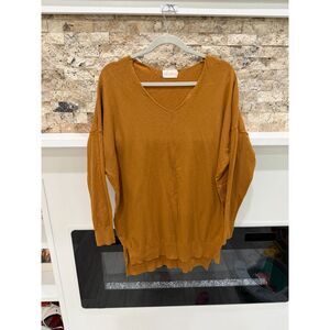 Dreamers Rust Brown Oversized V Neck Sweater S/M Slouchy Knit Tunic